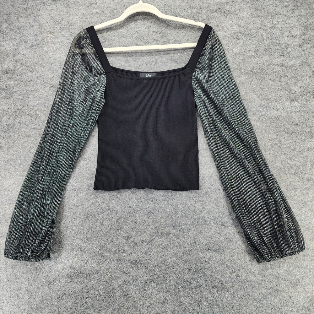 Lulus Shirt Womens XL Crop Long Sleeve Silver Black